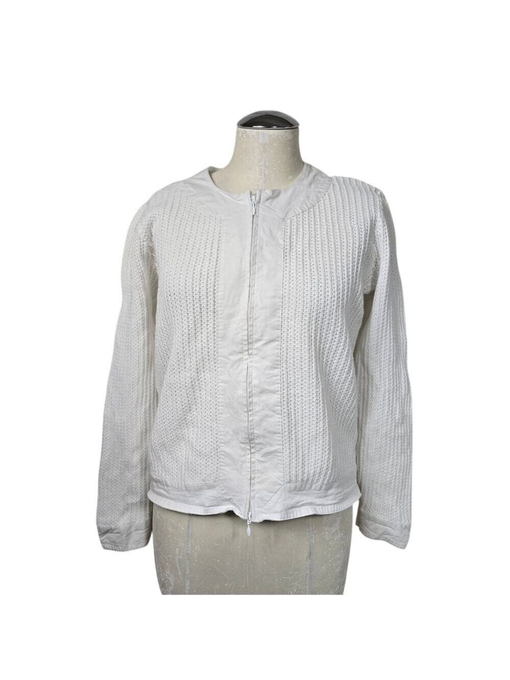 Talbots Knit White Zip Jacket Petite M